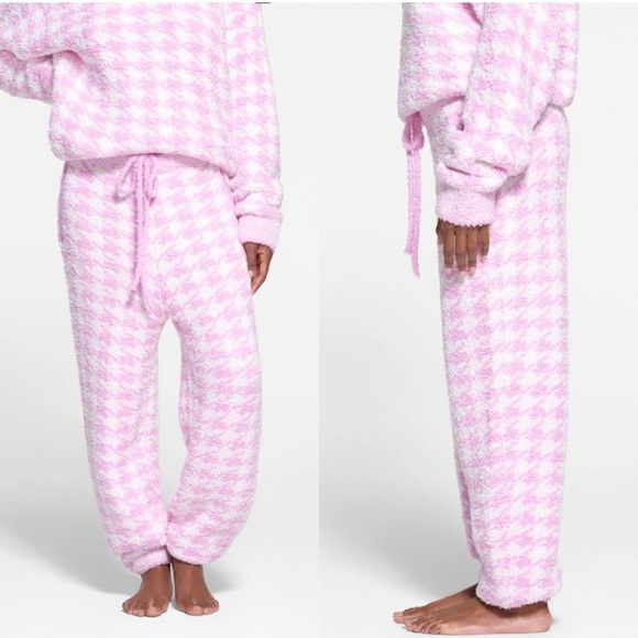 SKIMS Unisex Cozy Joggers in Petal Houndstooth Pink & White Loungewear Size L/XL - Picture 2 of 10